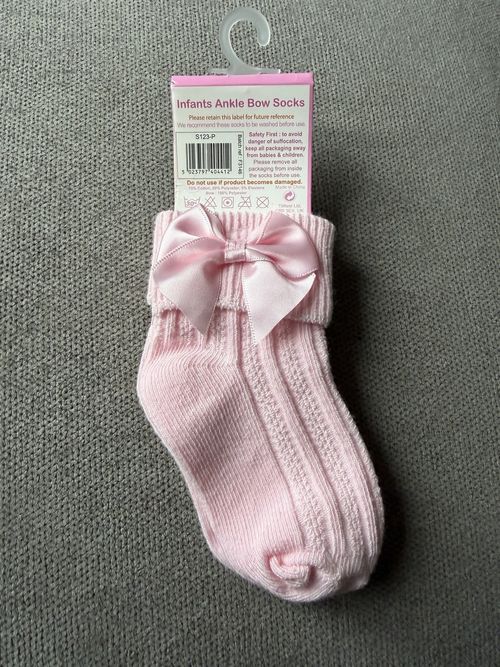 Soft Touch Girls Pink Ribbed Ankle Socks Bow 6-12 Months UK 0-2.5 1pr — image 3