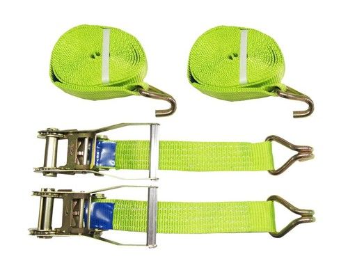 Tie Down Ratchet Straps Hi Vis X2 (5T 50MM 12M Lashing Cargo Securing Claw Hook)