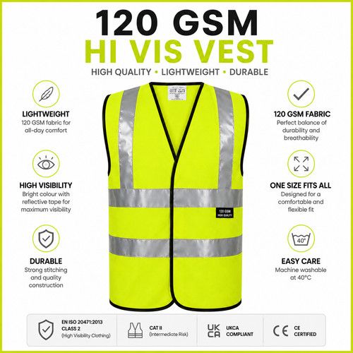 Hi Viz Vest High Vis Safety | YELLOW ORANGE | EN471 Waistcoat Visibility Jacket