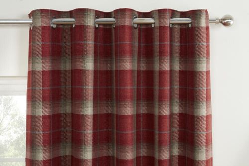 Blackout Thermal Lined Eyelet Curtains Sundour Carnoustie Red Tartan — image 2