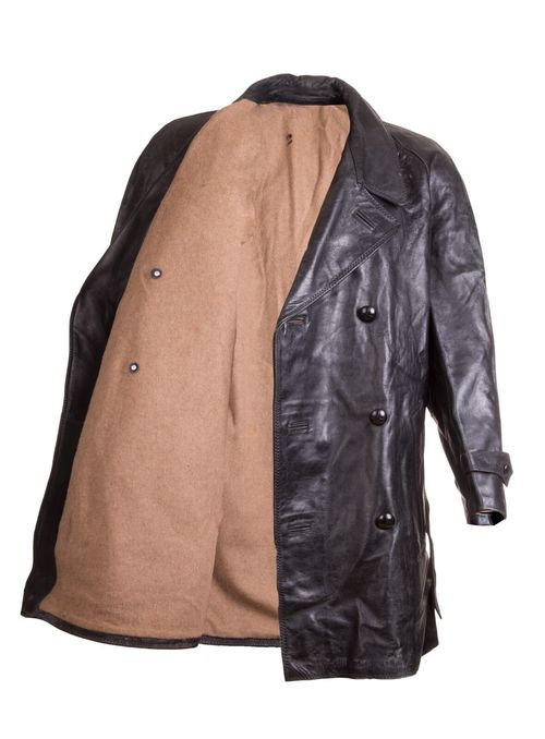 60'S Leather Biker Coat Jacket Double Breasted Italian Ex Govt Wool Lined Black — image 2