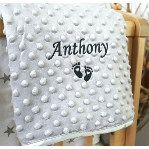 PERSONALISED BABY BLANKET EMBROIDERED SOFT BUBBLE ITALIC FONT BABY BOY GIRL GIFT — image 2