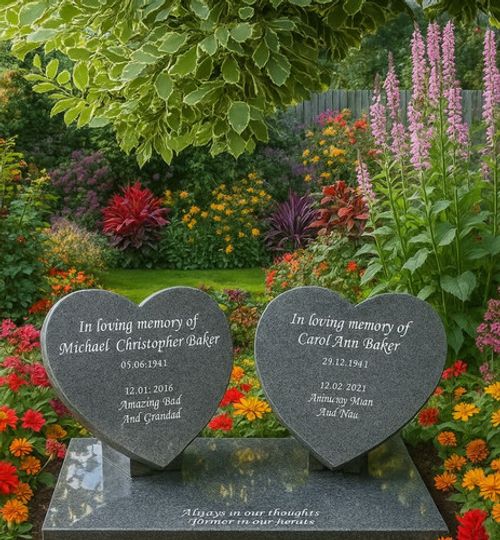 Double Heart Memorial Stone Grave Plaque  Flat Gravestone Granite Grave Plaque