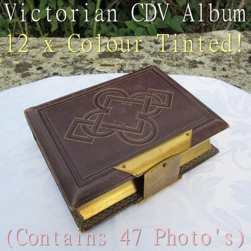 Victorian Quality CDV Album 47 Original Photos, 12 Colour-Tinted in Fine Leather