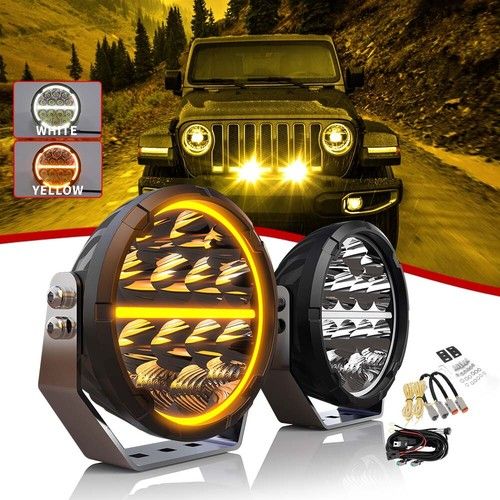 2PCS BLACK 7" ROUND FULL LED DRIVING SPOTLIGHT SPOTLAMP + SIDE LIGHT /W Halo DRL