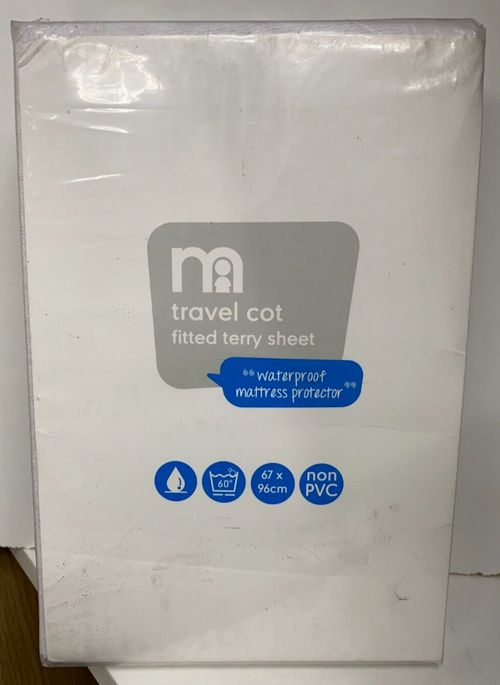 MOTHERCARE TRAVEL COT FITTED TERRY SHEET WATERPROOF MATTRESS PROTECTOR 67x96cm — image 1