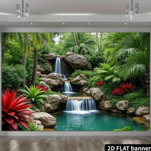 Tropical Jungle Waterfall Garage Door Banner Fabric Party Backdrop BH