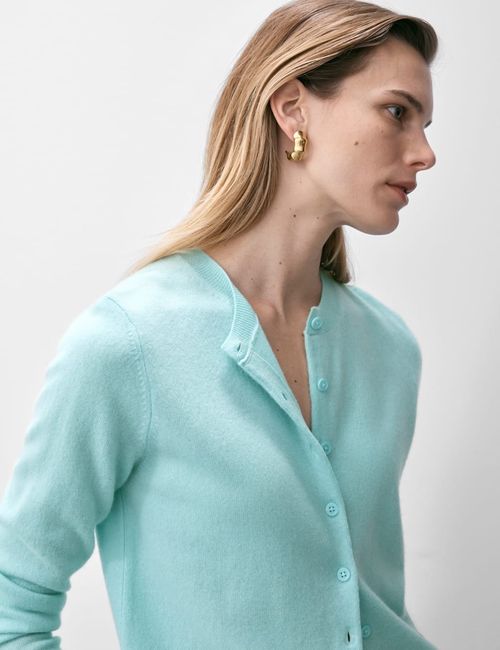 M&S - Autograph Womens Crew Long sleeved Button Cardigan in Soft Turquoise — image 1