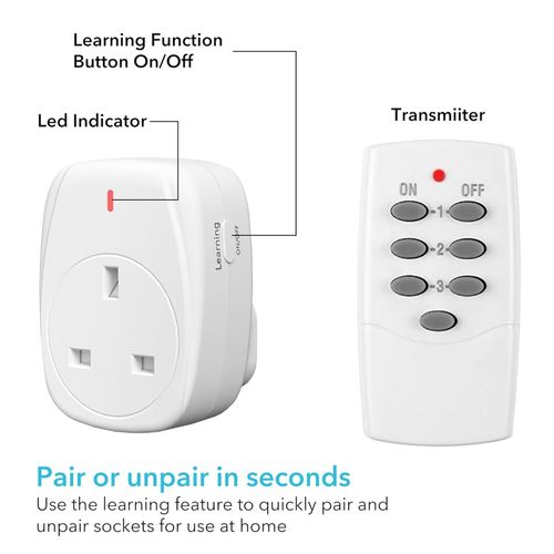 HBN Wireless Remote Control Plug Sockets, 13A/3120W Remotely Control Socket for — image 5
