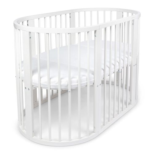 BABYMAM Snoa Oval Baby Cot – White Convertible Crib with Mattress — image 2