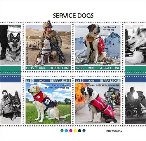 SERVICE DOGS (Red Cross/Rescue/Fire/Army Dogs) Stamp Sheet (2023 Sierra Leone)