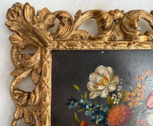 Vintage oil painting Still life Flemish Flowers signed framed 24/30cm — image 4