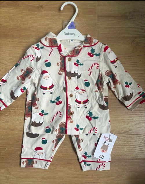Nutmeg Christmas Santa Print Jersey Cotton One-Piece Babygrow 3-6 Months — image 1