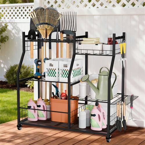 Garden Tool Organizer with Lockable Wheels Heavy Duty Garage Tool Storage Basket — image 6