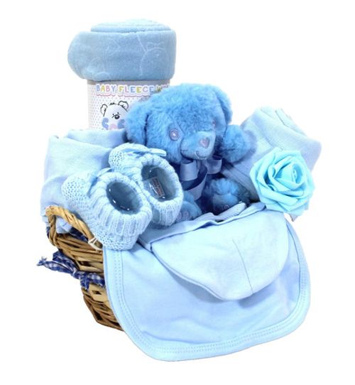 Baby Hamper Gift Set Starter New Born Blanket Mitt Hat Bootee Bib Sock Basket