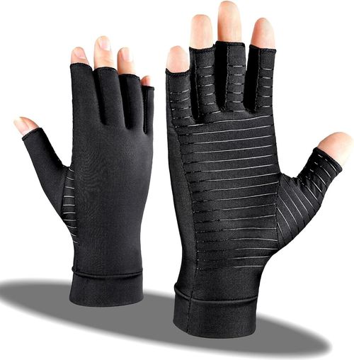 Copper Compression Gloves Anti Arthritis Fingerless Hand Support Pain Relief UK — image 1