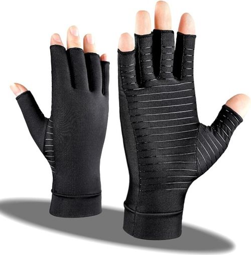 Copper Compression Gloves Anti Arthritis Fingerless Hand Support Pain Relief UK