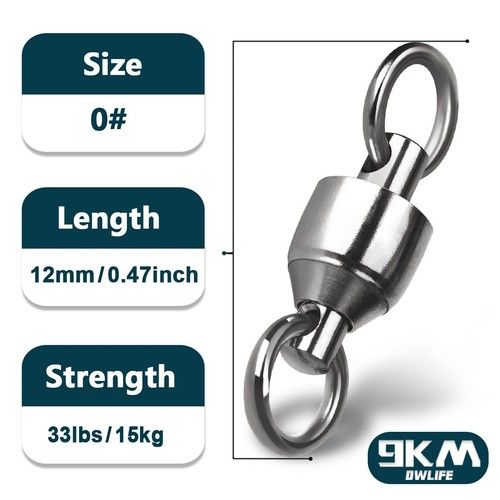 Heavy Duty Ball Bearing Fishing Swivel with Solid Ring Sea Fishing Lot 20/50Pack