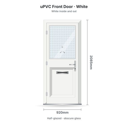 uPVC Front Door with Frame, White Grey or Black, Solid or Half Glazed, 3 Sizes — image 2