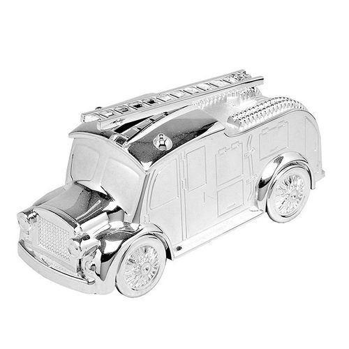 Silver Plated Fire Engine Money Box Bank Christening Gift New Baby Keepsake — image 1