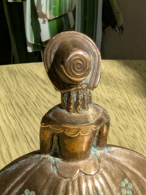 Antique Victorian brass bell lady with her feet as the clapper 2 3/4" perfect  — image 6