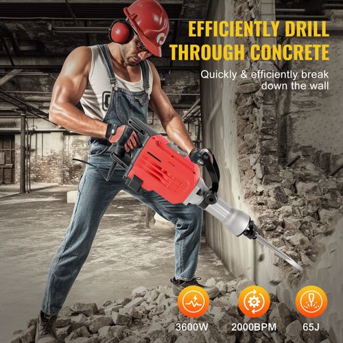 Electric Demolition 65J Corded Hammer Concrete Breaker Drill with Chisel+Case — image 3