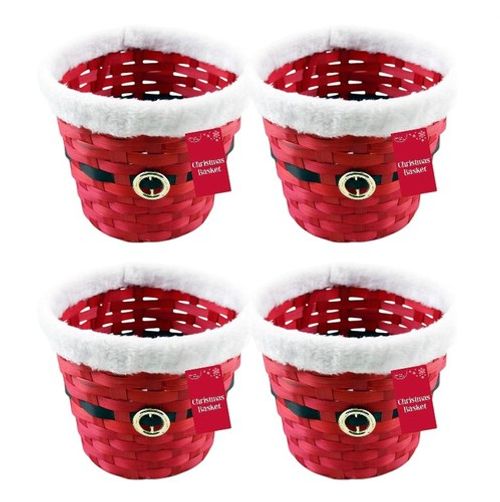 4 Round Christmas Hamper Basket Santa Clause Gift Hamper Table Decor Basket 19cm
