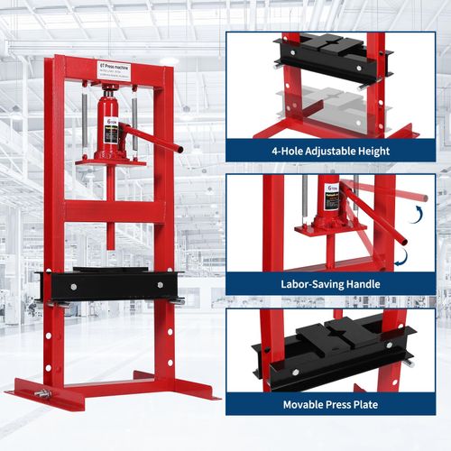 6T Hydraulic Bench Workshop Press Heavy Garage Plate Car Bearing Machine Red — image 2