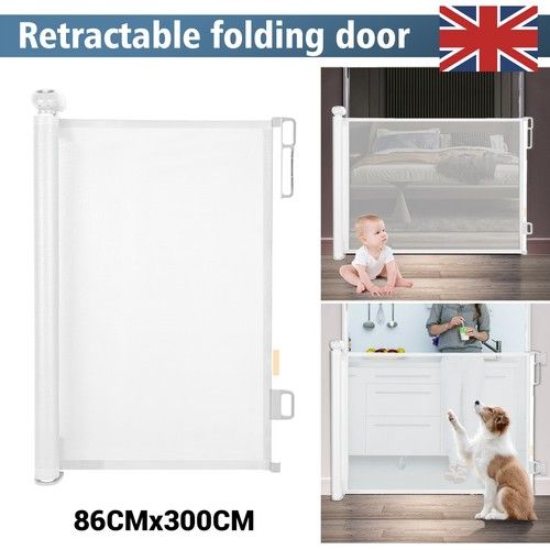 Retractable Baby Gate 86-300cm Extra Wide Folding Pet Dog Stair Safety Barrier