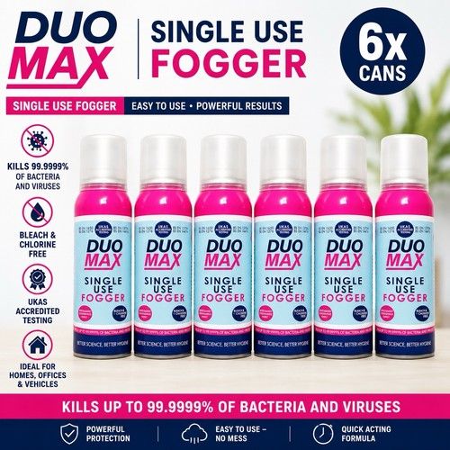 6 x Duo Max Single Use Fogger Disinfectant Aerosol Cans Virus Bacteria Kill