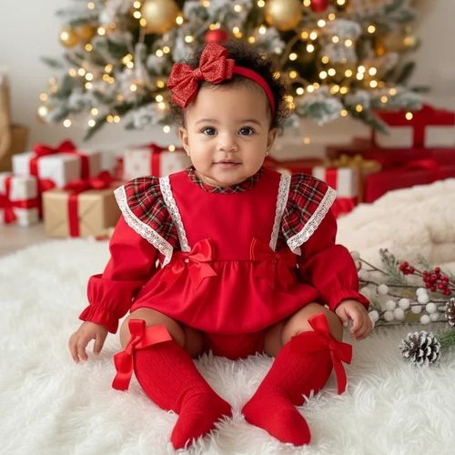 Tartan Frill Red Bow Romper — image 1