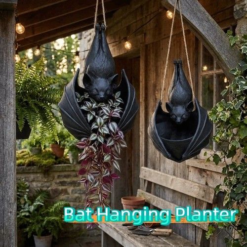 Gothic Creative Bat Hanging Planter Plastic Bat Wing Flowerpot Garden Decor NEW