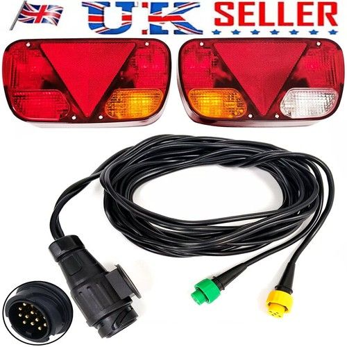 With 2 Tail lights Trailer tail lights Trailer lighting 5m cable set 13-pin uk