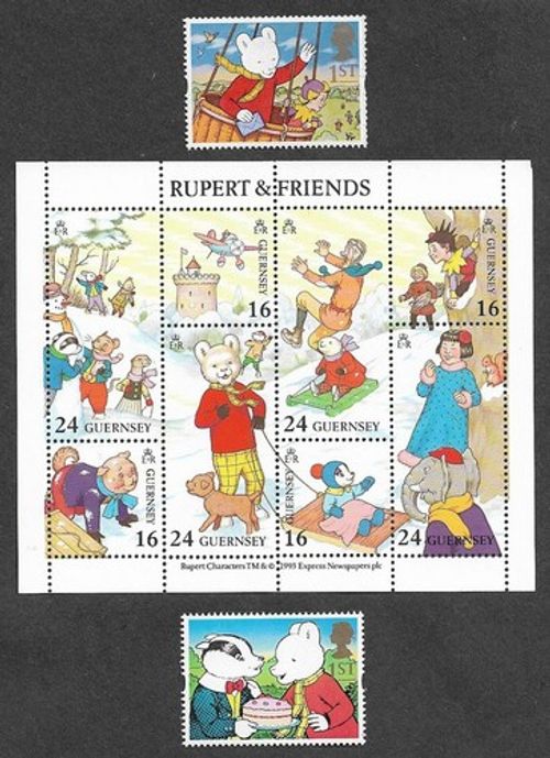 Rupert 2 x 1st class stamps  + Guernsey sheet 1992    mnh  Cartoons * Best Offer
