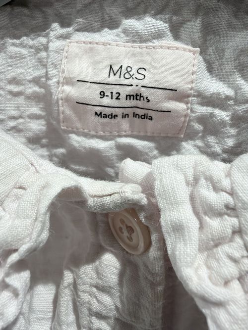 M&S Baby Girls White Collared Short Sleeve Button Ruffle Blouse 9-12 Months — image 3