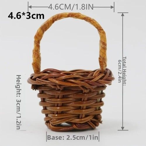 Mini Rattan Woven Basket with Handle Rustic Handmade DIY Toy Ornament