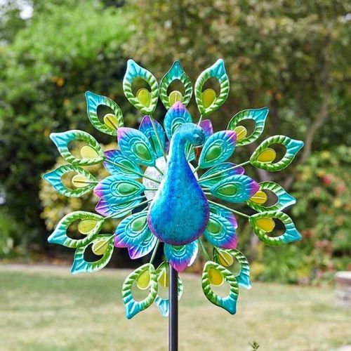 Peacock Bright Metal Wind Spinner Solar Powered Garden LED Light Up Decoration — image 4