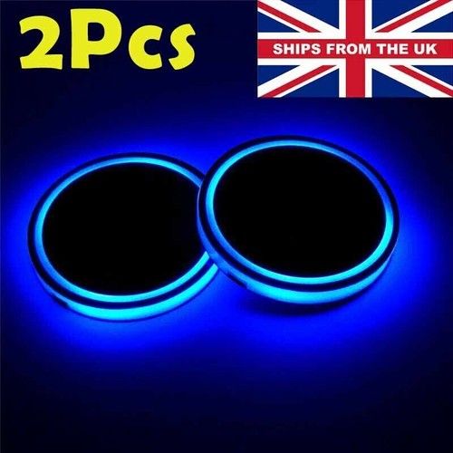 2Pcs Colorful Led Car Cup Holder Bottom Pad Mat Coaster Auto Atmosphere Lights