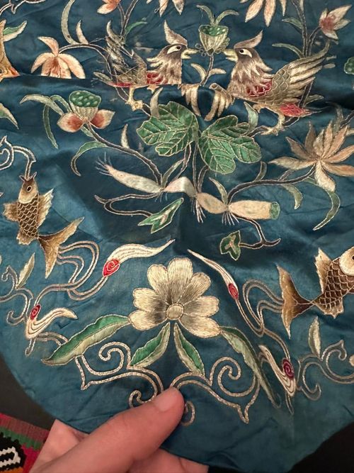 Antique 19th Century Qing Dynasty Chinese Embroidered Silk panel — image 9