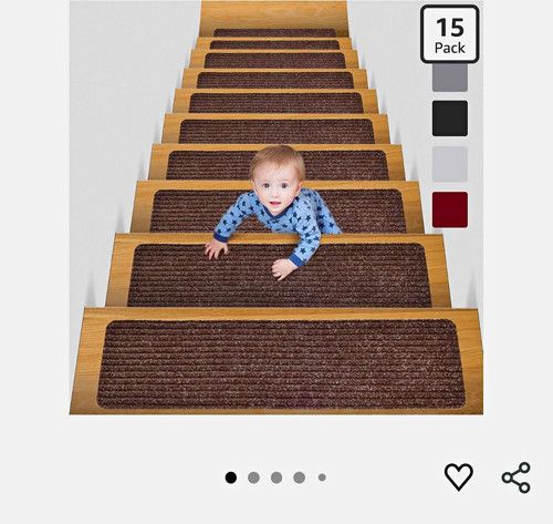 MBIGM Non-Slip Stair Treads 15 Pack Brown 20 x 76cm Reusable Washable