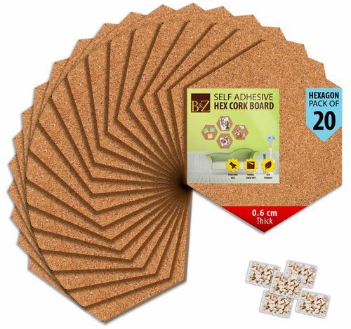 B&Z Cork Tiles Hexagon Self Adhesive Mini Wall Bulletin Boards Pin Memo Notice  — image 1