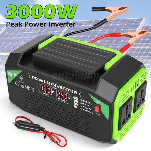 3000W Peak-Power-Inverter DC 12V to AC 220V LCD Car Converter 2 USB 2 Socket