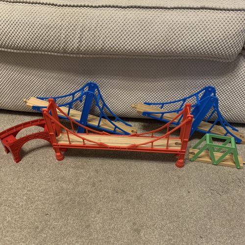 140 Piece Wooden Train Set bundle Brio & compatible track, trains, bridges — image 6