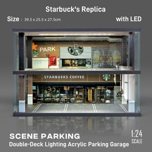 1:24 Diorama Car Garage Model LED Lighting Double-Deck DIY Display Storage Kits