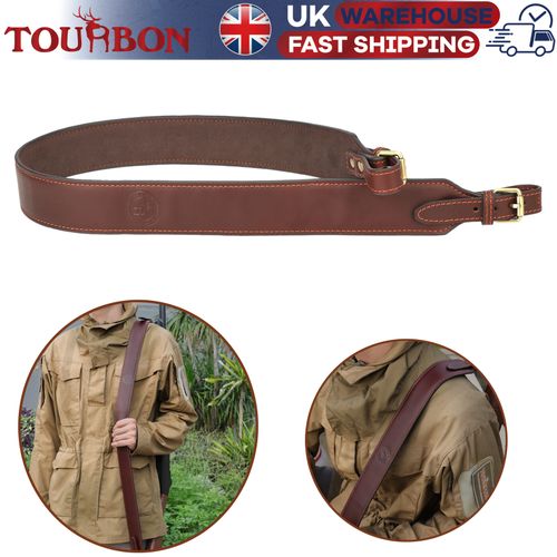 TOURBON Hunting Rifle Sling Gun Leather Carry Shoulder Strap Adjustable Brown UK — image 1