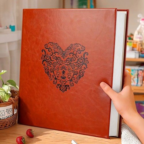 5Inch Photo Album 500 Photos Large Capacity Slip Pockets PU Leather Cover Orange