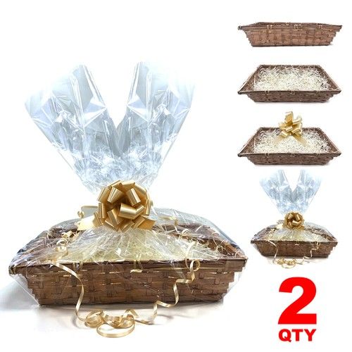 2x DIY Make Your Own Hamper Wicker Gift Basket Box Kit with Shred+Cellophane+Bow