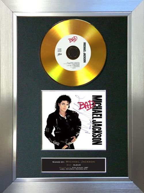 GOLD DISC MICHAEL JACKSON Bad Signed Reproduction Autograph Mounted Print A4 104