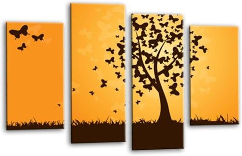 Floral Wall Art Orange Black Living Room Bedroom Landscape Split Canvas Picture