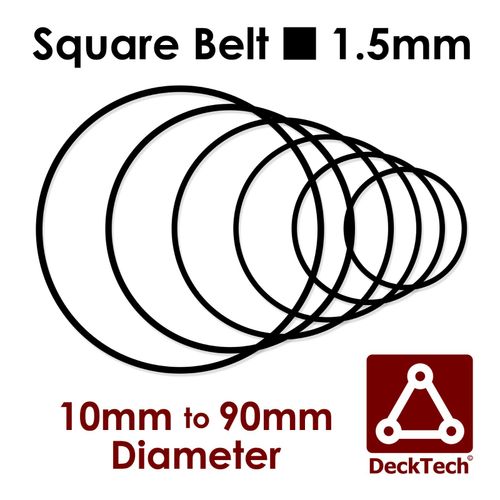 DeckTech 1.5mm Square Belt 10mm to 90mm Inner Diameter Rubber Motor ~1.4mm/1.6mm — image 1
